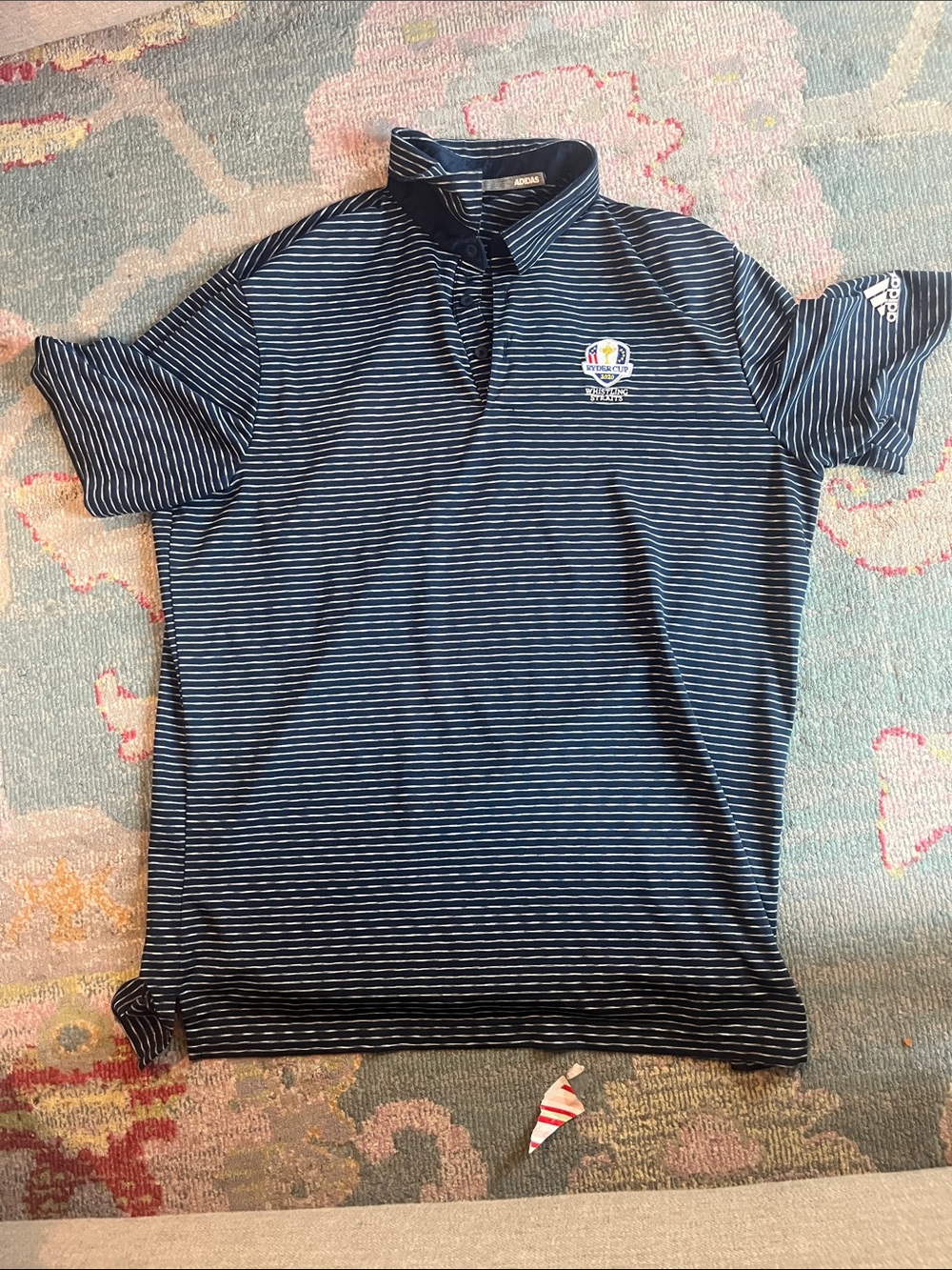 adidas Men's Navy and White Striped Polo Shirt Ryder Cup 2020